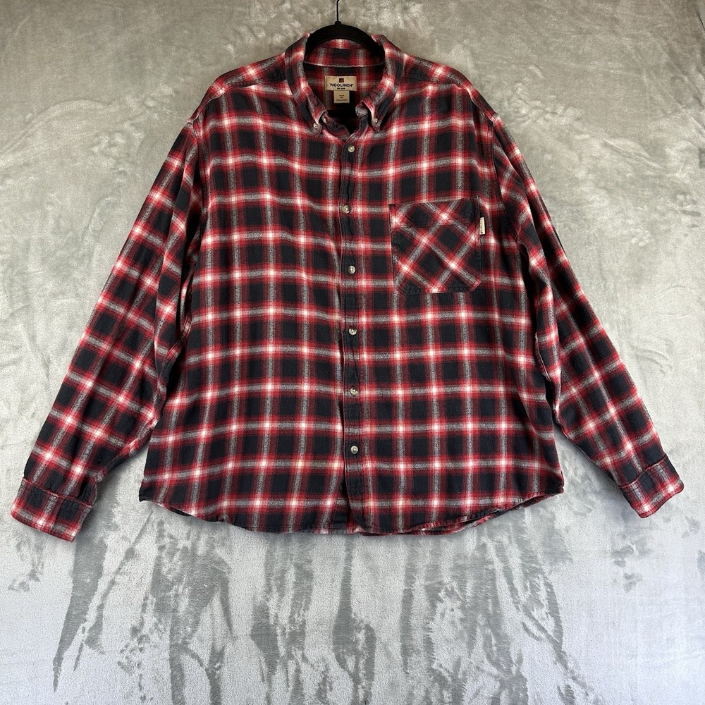 Woolrich Flannel Shirt Men's XXL Red Black Plaid Lumberjack Outdoor 100% Cotton